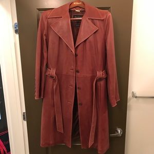 Vintage looking burgundy leather trench coat